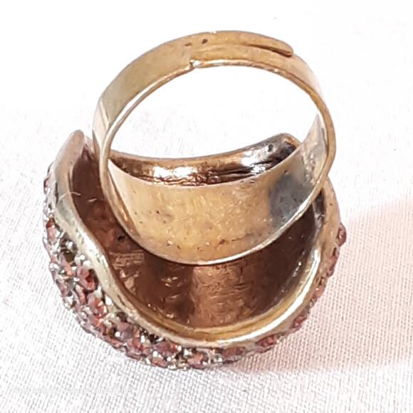 Glittery Jumbo Dome Cocktail Ring Amber Stone Pave Pattern Adjustable - Picture 7 of 8